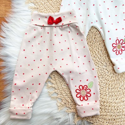 Kit 3 Calças -  Flores Bordadas - Off White, Rosa e Areia